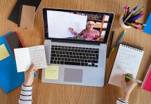 Student learning at home with online lesson