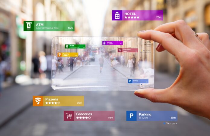 Concept of augmented reality technology being used on futuristic tech gadget