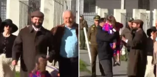 Pequeña saluda a Boric y sufre caída; el presidente la ayuda con cariño.