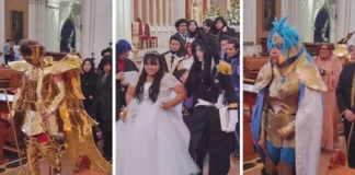 Pareja mexicana celebra su amor con una boda inspirada en "Los Caballeros del Zodiaco".
