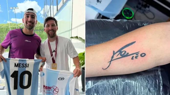 Messi y el campeón de pádel: un encuentro inolvidable marcado en la piel. Messi y el campeón de pádel: un encuentro inolvidable marcado en la piel.