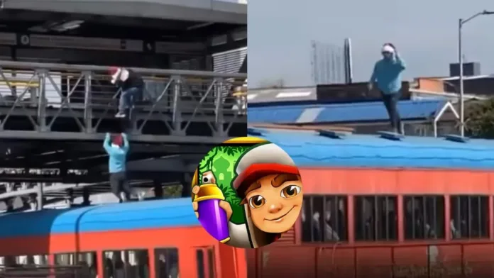 Jóvenes colombianos desafían el peligro al saltar sobre un tren en movimiento. Jóvenes colombianos desafían el peligro al saltar sobre un tren en movimiento.