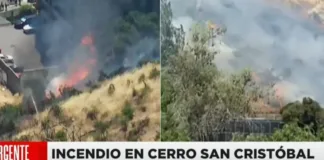 Bomberos luchan contra incendio en Cerro San Cristóbal