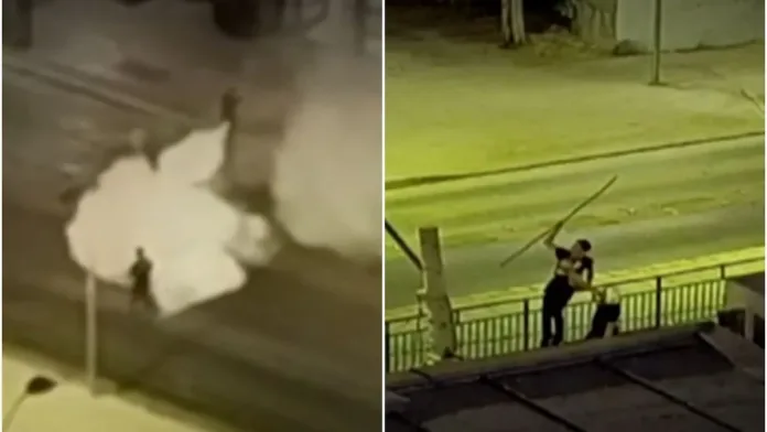Conserje se defiende con un extintor tras ser atacado en La Florida. Conserje se defiende con un extintor tras ser atacado en La Florida.