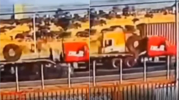 Impactante accidente en Pudahuel: un rollo de acero de 27 toneladas atraviesa un camión. Impactante accidente en Pudahuel: un rollo de acero de 27 toneladas atraviesa un camión.