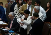 Karol Cariola llega a la votación de censura en la Cámara con su hijo recién nacido.